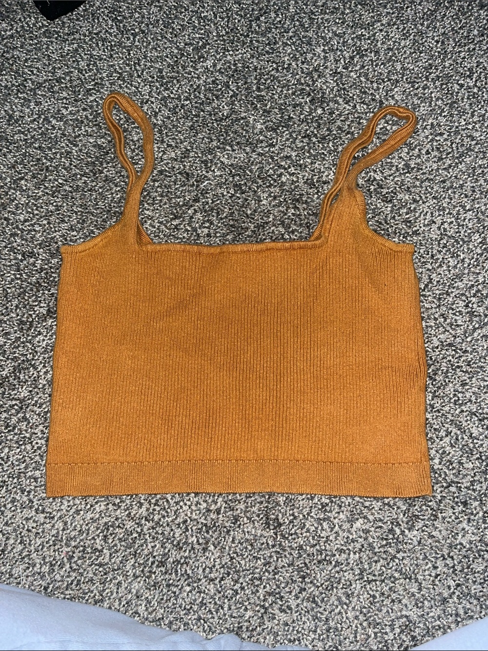 Garage Ribbed Crop Tank in burnt orange